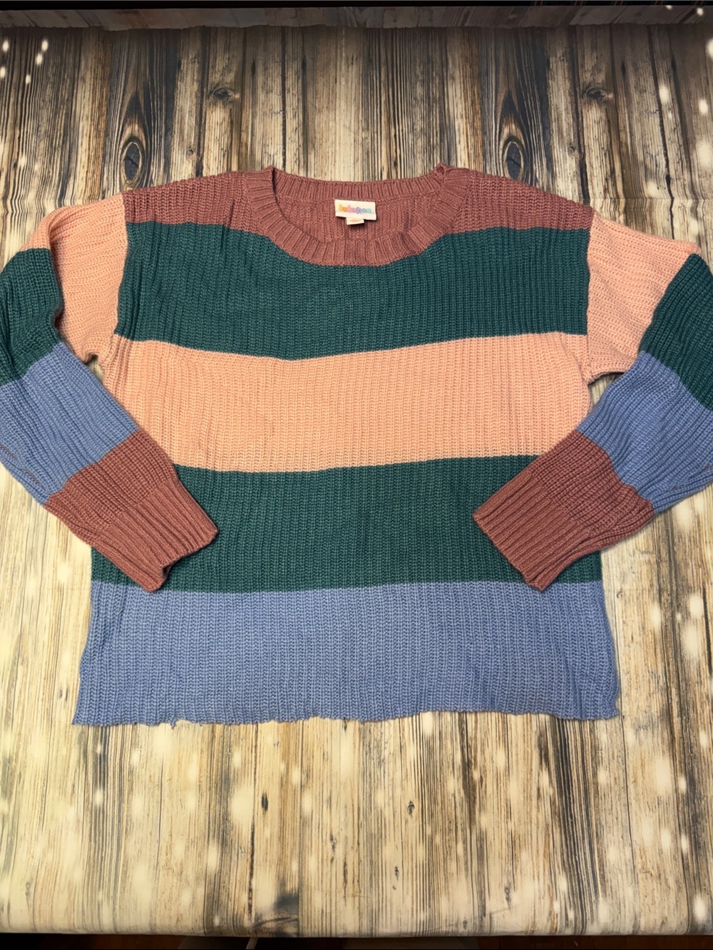Women’s LuLaRoe Striped Crewneck Sweater in Rust, Teal, Peach, and Dusty Blue